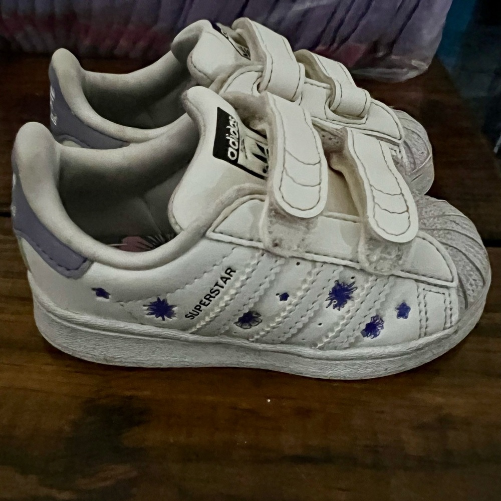Adidas Kids Superstar White and Purple Sneakers